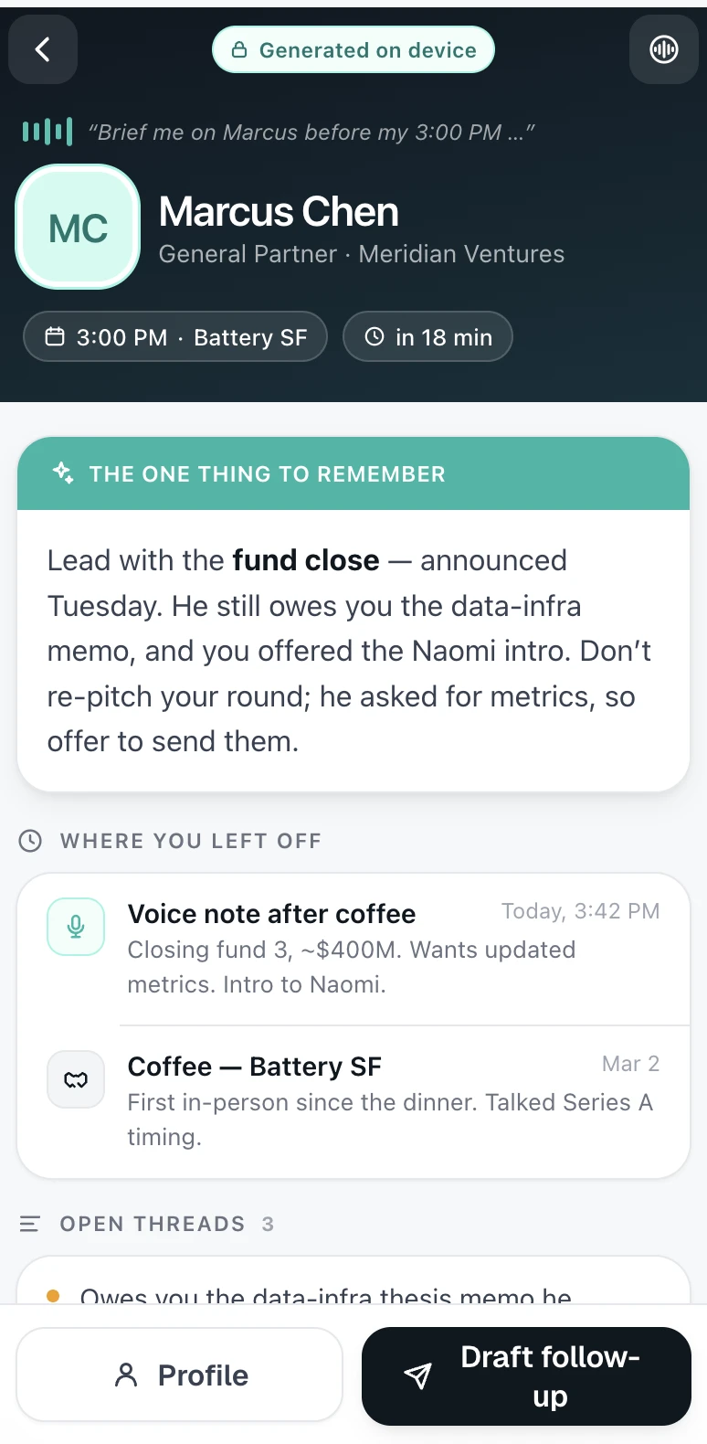 LinkMe briefing screen
