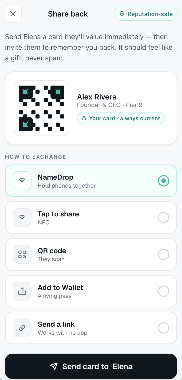 LinkMe share-back screen